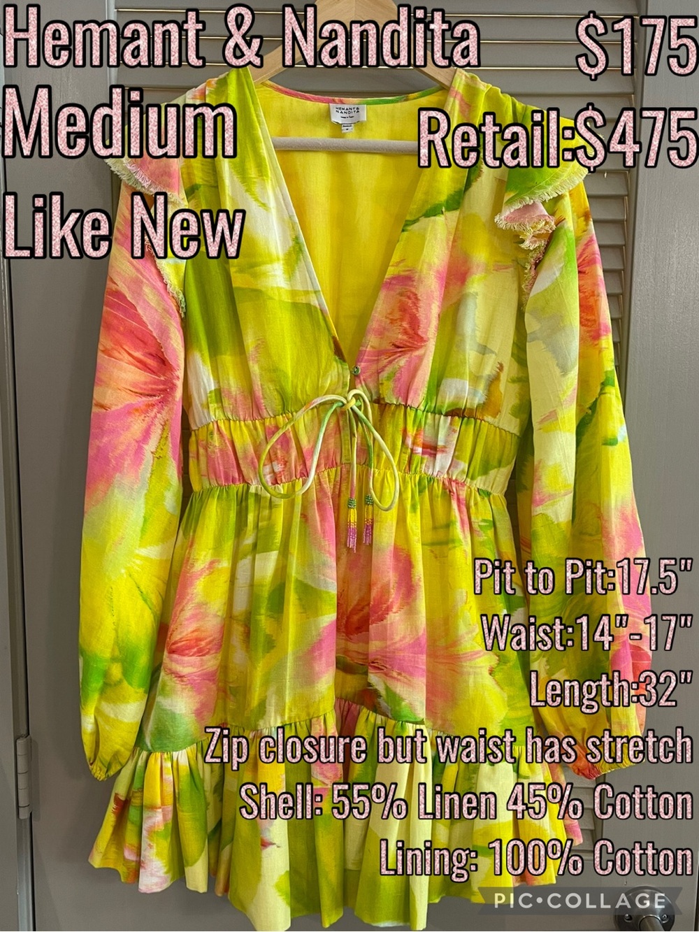 Hemant & Nandita Bright Yellow & Pink Floral Dress